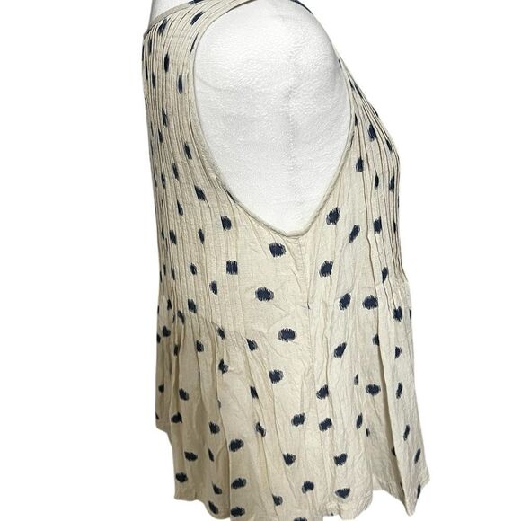 Anthropologie Maeve Saona Polka Dot Tank Pleat Swing Tan Blue medium 8 - Picture 8 of 14